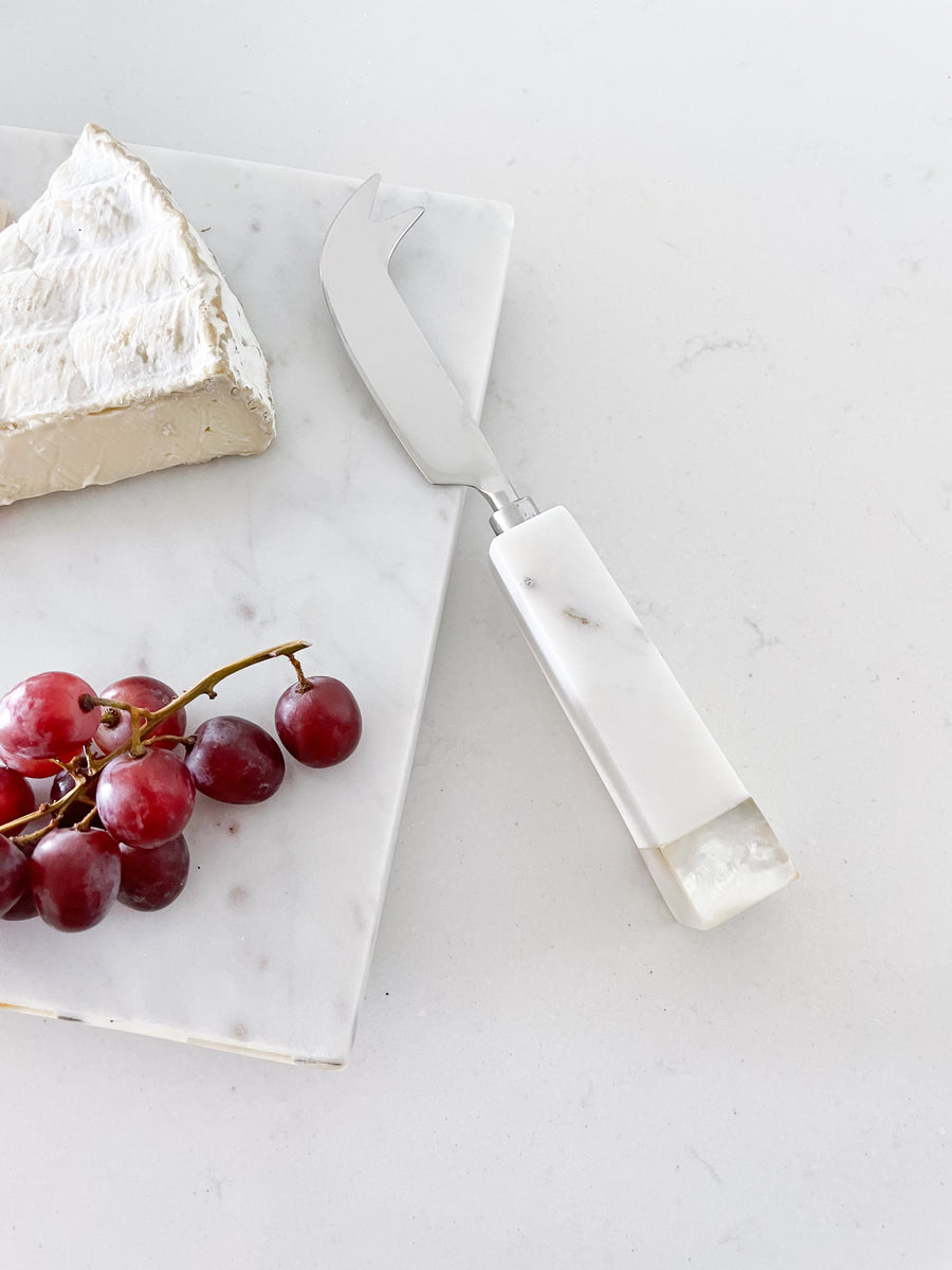 White Marble Cheese Board  Knive Set with Mother of Pearl Inlay – Anaya