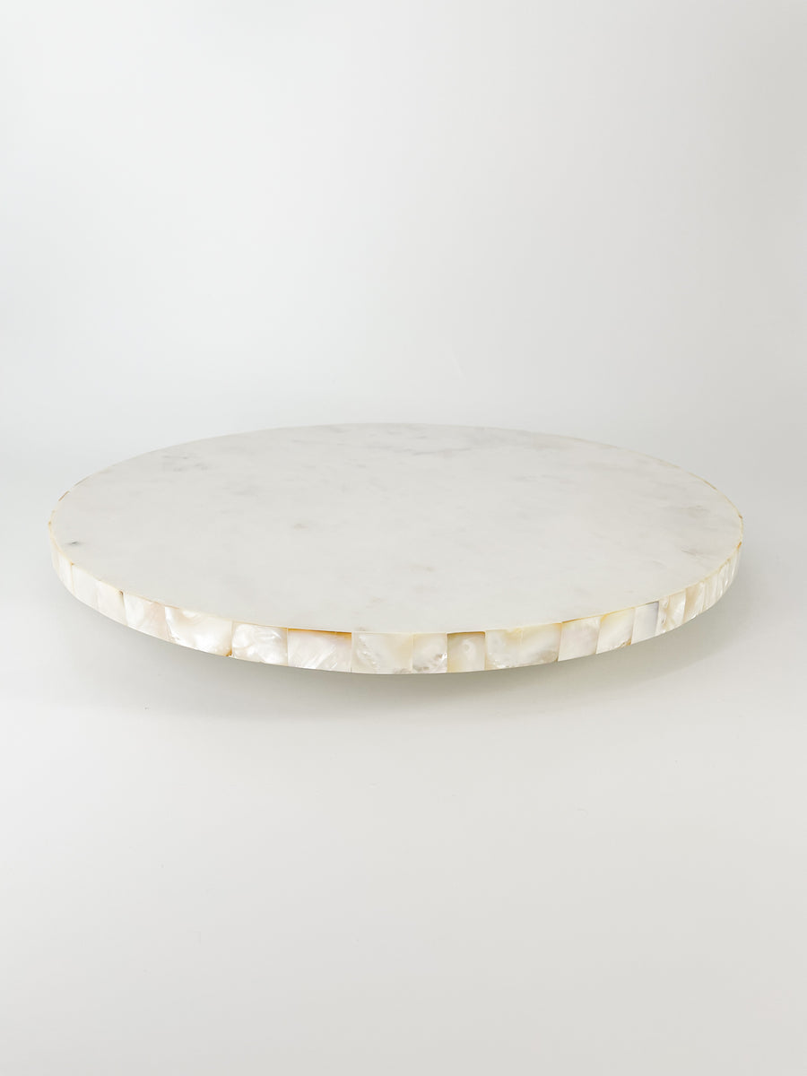 White Marble Lazy Susan with Mother of Pearl Inlay – Anaya