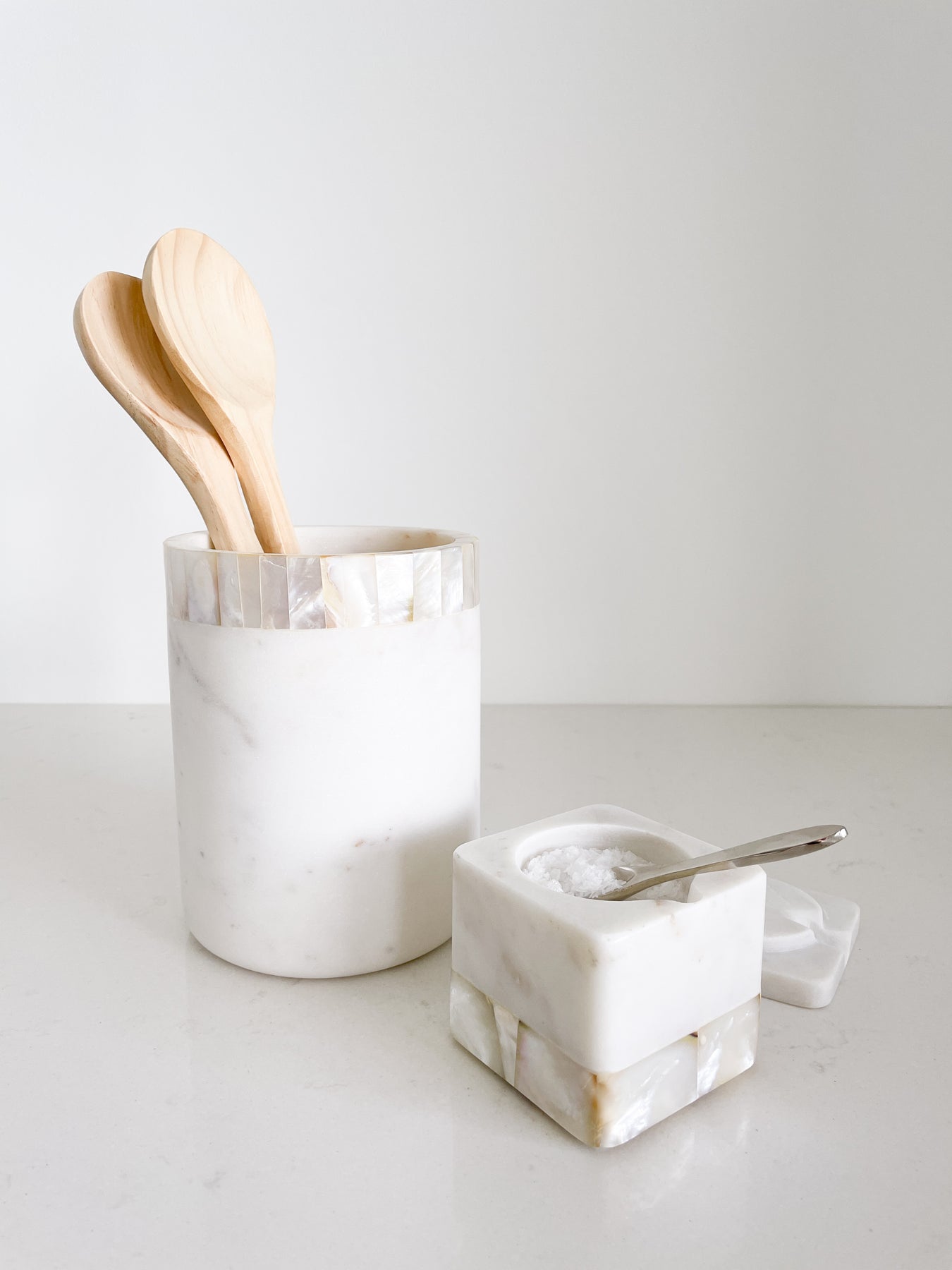 Ena White Salt cellar with Spoon | Crate & Barrel