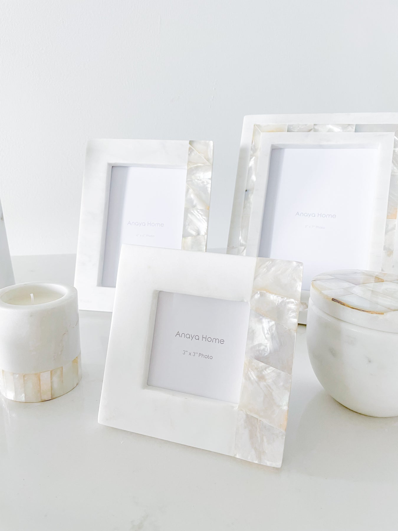 White Mother of Pearl White Marble Picture Frame, 4x6 - Anaya