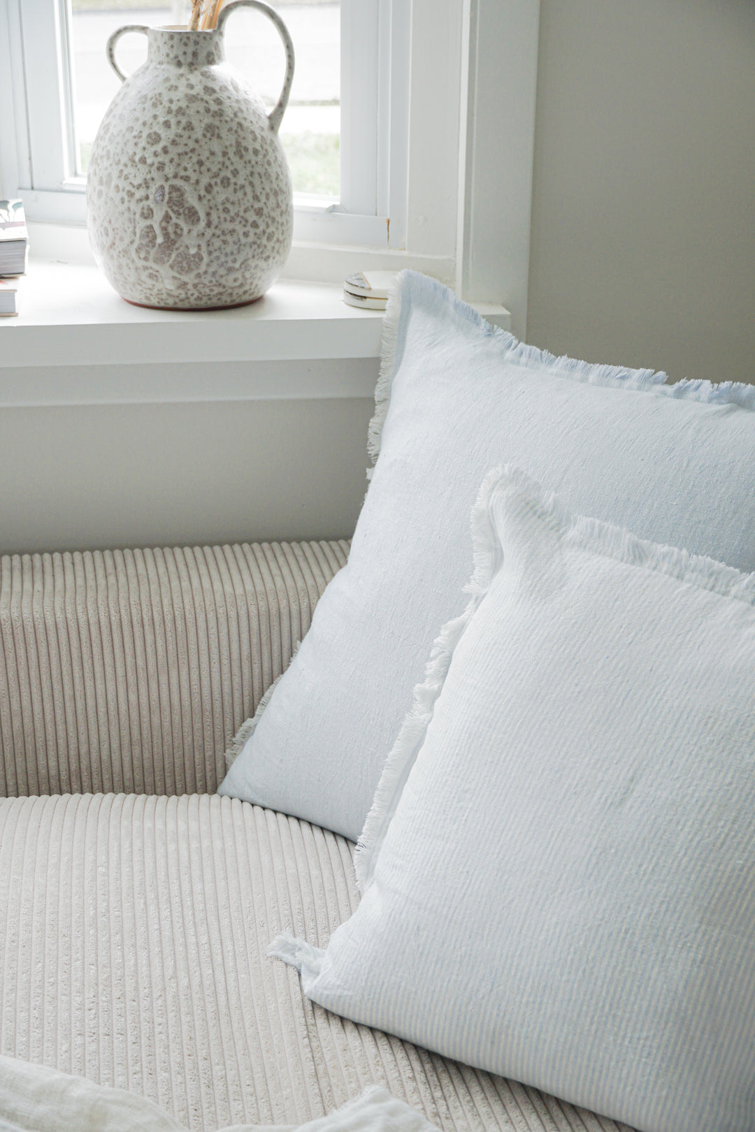 Striped Down Alternative So Soft Linen Pillow Anaya Color Sky Blue White Size 20 x 20